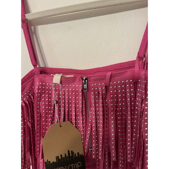 Mainstrip Pink Studded Fringe Spaghetti Strap Crop Top NWT Small - Picture 4 of 10
